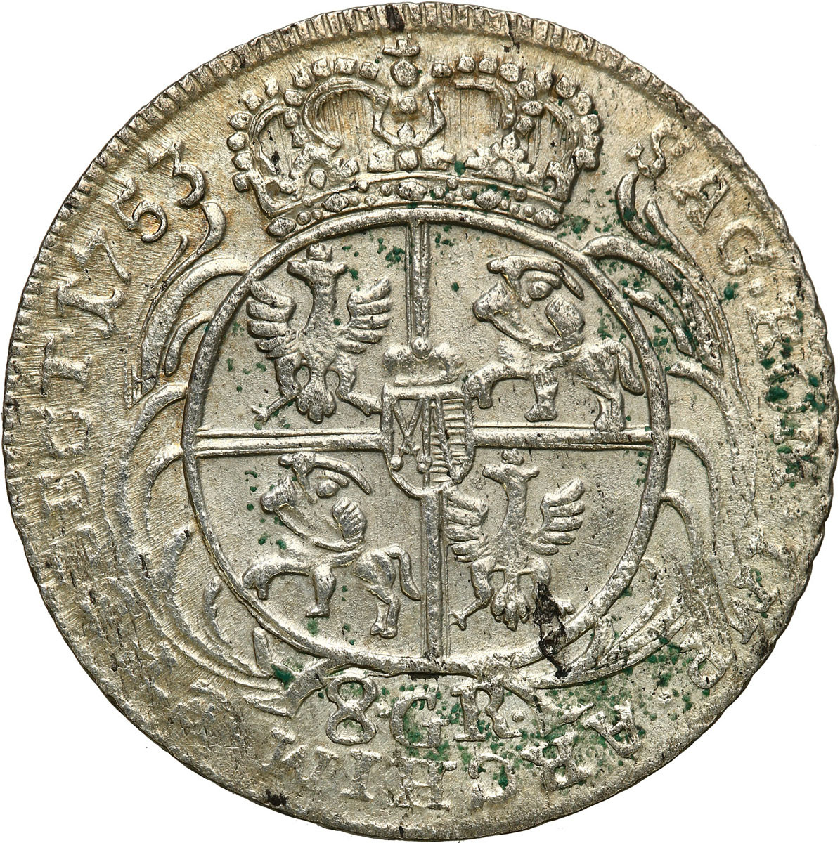 August III Sas. Dwuzłotówka (8 groszy) 1753, bez liter EC